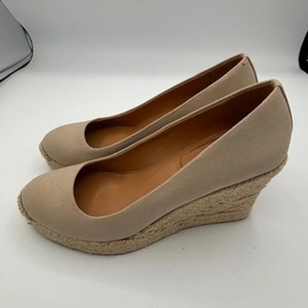 J.Crew Espadrille Wedges Women Sz 9.5 Beige Canvas Jute Summer Shoes